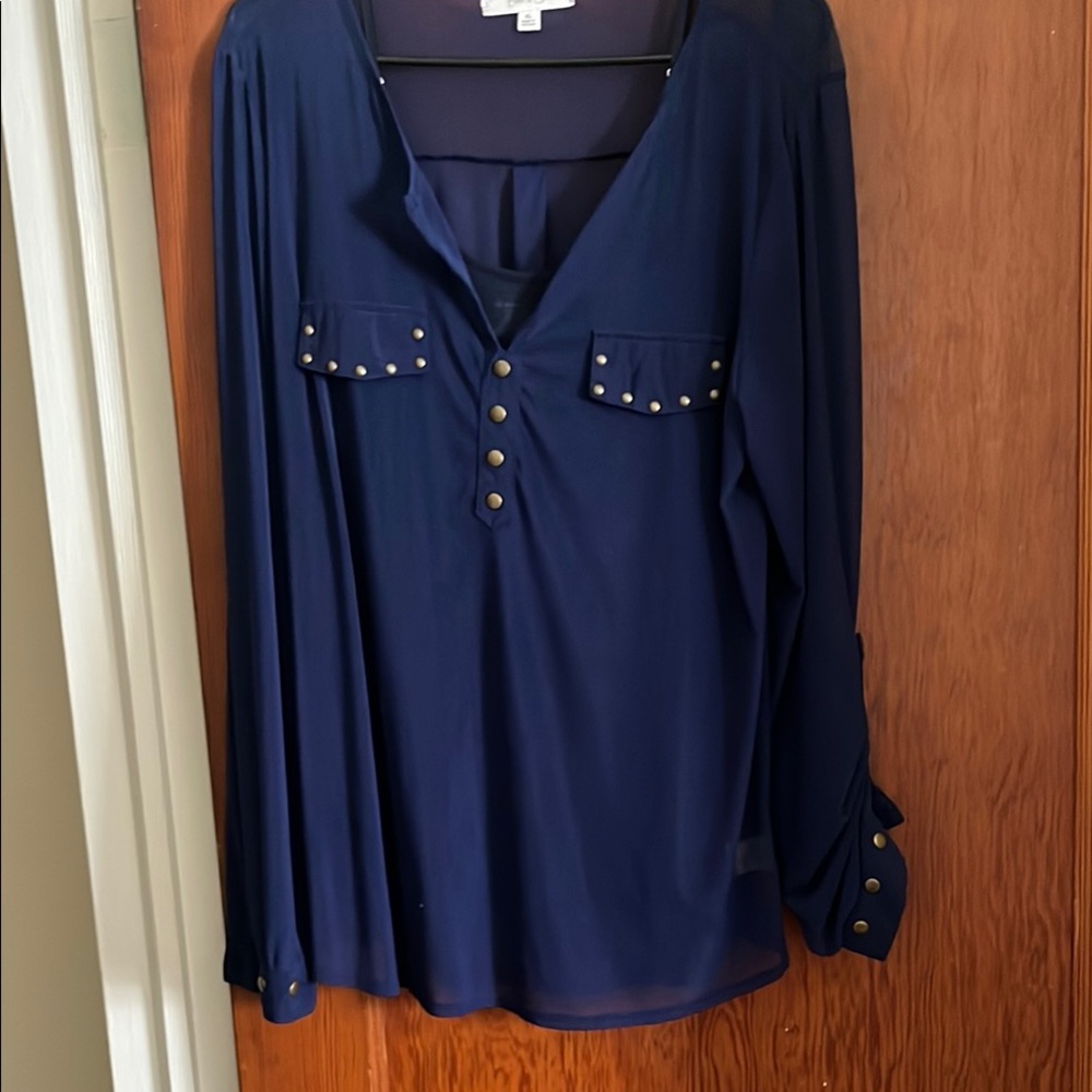 Navy Blue Women's Top with Studded Details